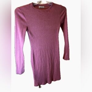Pink Ribbed Long Sleeve Dress